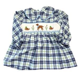 Stichy Fish Smocked Dog/Duck Plaid‎ top size 24mo